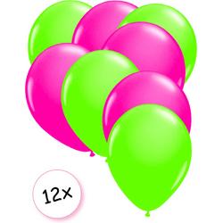 Ballonnen Neon Groen & Neon Roze 12 stuks 25 cm